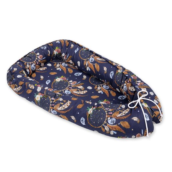 Bozzolo Per Neonati, Bifacciale, Box, Fasciatoio, Premium Bobono - Acchiappasogni, Blu Navy-image
