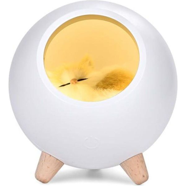 Habarri | Luce Notturna Per Bambini - Lampada Notturna Con Gattino - Per La Stanza Dei Bambini - Bianco - Con Ricarica Micro Usb-image