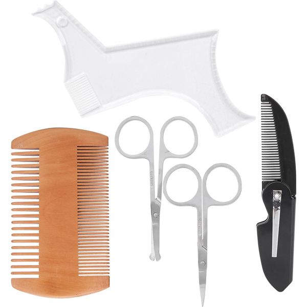 Strumento Per Modellare La Barba, Modello Per Modellare La Barba, Set Per La Cura Della Barba, Set Di Strumenti Per Lo Styling Della Barba, Pettine Pieghevole Per Modellare La Barba, Forbici Per Modellare La Barba-image
