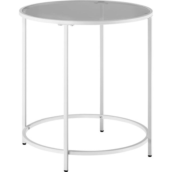 Vasagle Tavolino Rotondo, Piano In Vetro Temperato, Struttura In Metallo, Terminale Per Divano, Consolle, Comodino, Per Soggiorno, Balcone,-image