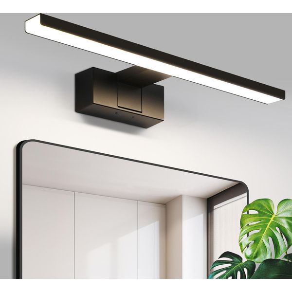 Zmh Led Luce A Specchio 40CM 8W Luce A Specchio Nera IP44 Lampada Da Parete Moderna Neutra Bianca 4000K Luce A Parete Per Cantina Cucina-image