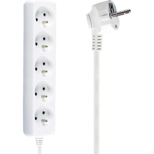 Cavo Di Prolunga Di Rete Con Messa A Terra 3M 3X1Mm 5 Prese 10A Bianco-image