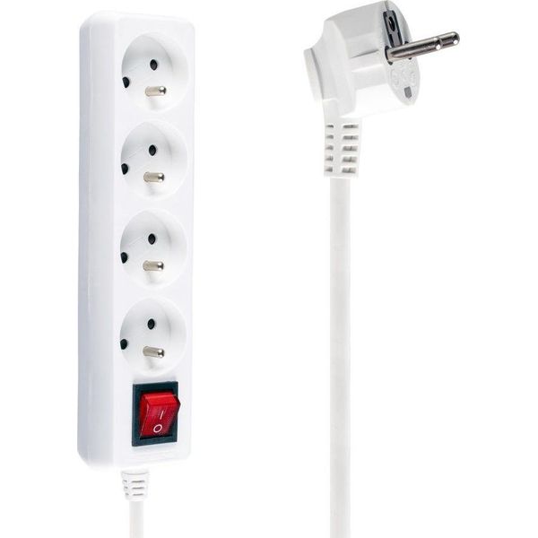 Cavo Di Prolunga Con Messa A Terra E Interruttore 3M 3X1Mm 4 Prese 10A Bianco-image