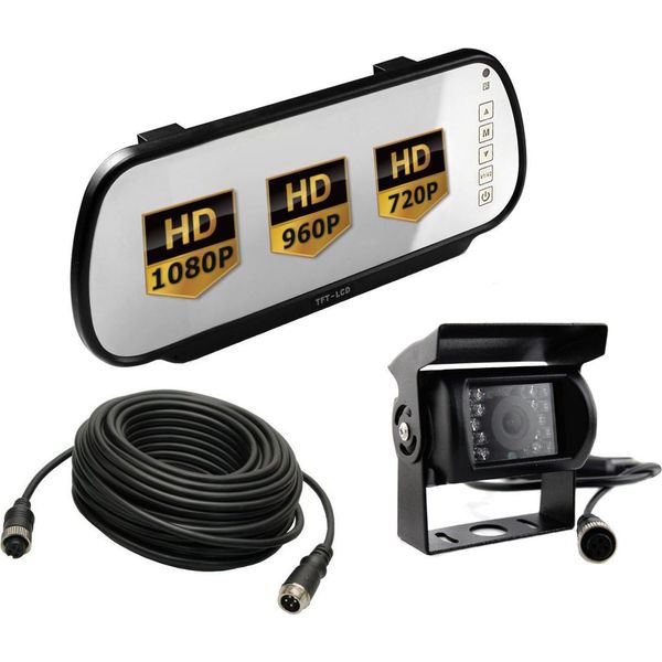 Auto Monitor Specchio Ahd Lcd 7 Pollici Per 2 Telecamere 4-PIN 12V/24V Telecamera Di Retromarcia Ahd 720P Camion 10 Metri Di Cavo 4-PIN-image