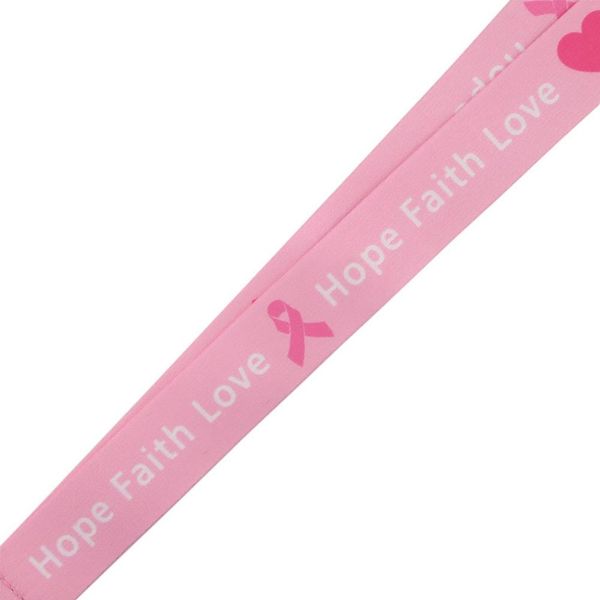 Nastro Rosa Per La Consapevolezza Del Cancro Al Seno Stampato Cordino Da Collo Portachiavi Cordino Con Fibbia Rimovibile-image