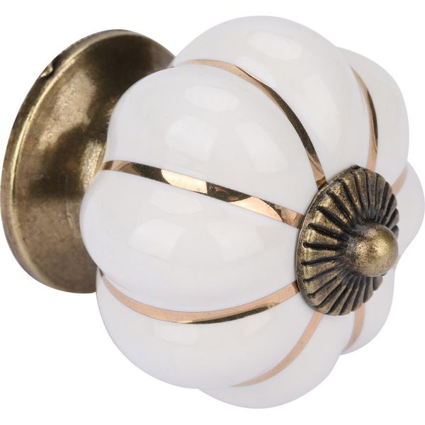 Ceramica Pomelli Zucca Stile Europeo Maniglia Tirare Per Camera Armadio Cassetto Mobili (Bianco)-image