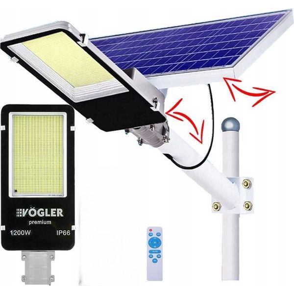 Potente Lampada Solare A Led 1200W Sensore Crepuscolare Strada Giardino Vogler-image