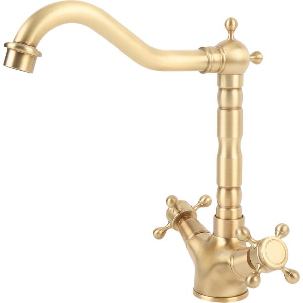 Rubinetto Del Bacino Breve Ottone Doppia Maniglia Acqua Calda Fredda Rubinetto Girevole Lavello Per Cucina Bagno-image