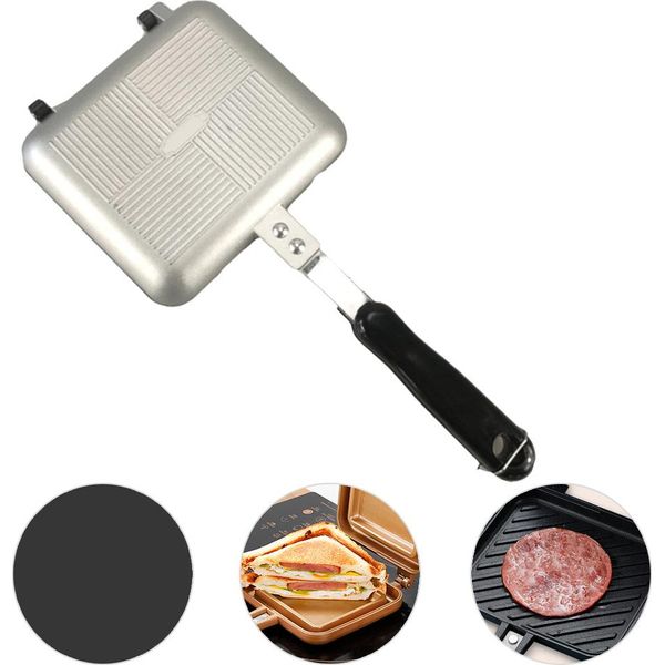 Padella A Doppia Faccia In Alluminio Padella A Doppia Faccia Per Panini Con Manici Padella Antiaderente Per Grigliate Padella Per Toast-image
