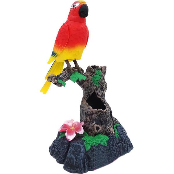 Statuetta Decorativa Pappagallo Su Ceppo D'albero, Plastica, Decorazione Per Accessori Per La Casa, 14X18,5 Cm-image