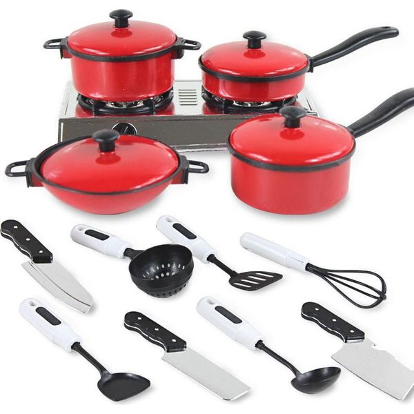 Set Da Cucina Per Bambini - 13 Pezzi, Rosso, Plastica - Per Giochi Di Ruolo, Ragazze E Giocattoli Educativi-image