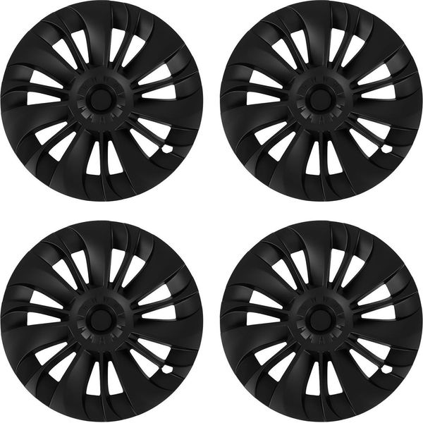 4 Pezzi Coprimozzo Da 19 Pollici Design Asimmetrico Di Ricambio Per Tesla Model Y 2020-2023 Nero Opaco-image