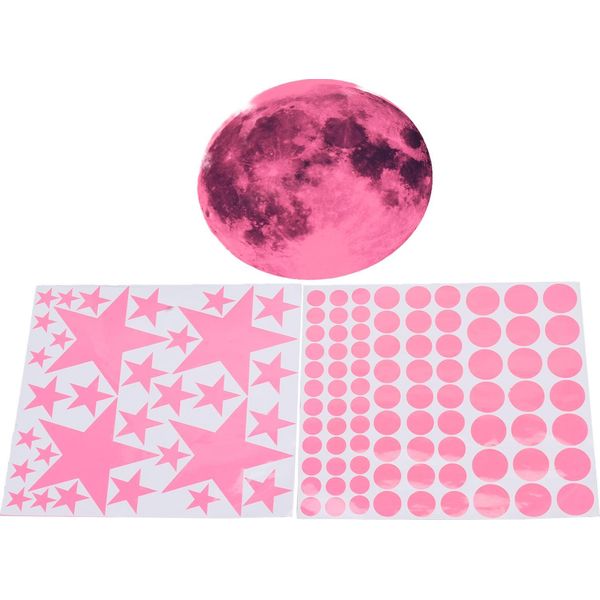 Adesivi Murali Fosforescenti, Luna Luminosa, Stella, Punti, Adesivi, Decorazione Per Camera Da Letto, Soggiorno, Rosa-image