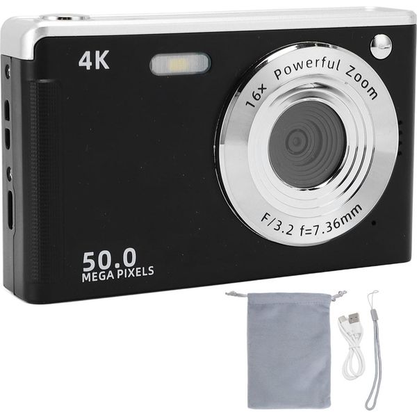 Fotocamera Digitale Con Luce Di Riempimento, 4K, 50 Mp, Schermo Da 2,8 Pollici, Zoom 16X, Af Anti-Shake, Autofocus Per Ritratti E Paesaggi, Nero-image