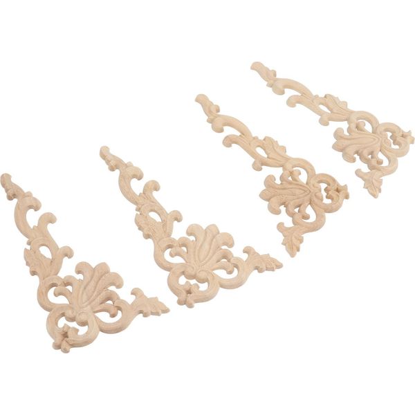 4Pcs Legno Angolo Applique Decorativo Intagliato Angolo Onlay Per Armadio Porta Letto Armadio Mobili Decorazione-image