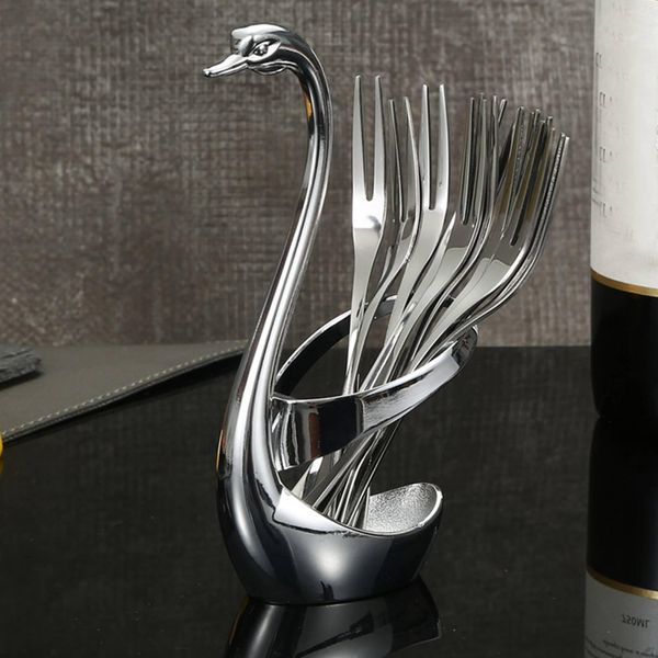 Cigno In Lega Di Zinco Forchetta Cucchiaio Titolare Posate Casa Rack Stoviglie Rack Per Ristorante Hotel-image