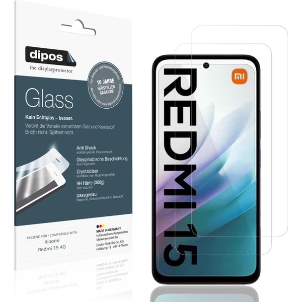 2X Pellicola Protettiva Per Xiaomi Redmi 15 4G Protezione Vetro Flessibile 9H Dipos-image