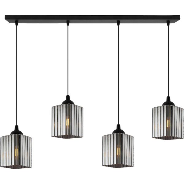 Lampada A Sospensione Riffle Nera A 4 Luci Con Paralumi Cubici Color Grafite E27 – Elegante Lampada A Sospensione Per Interni Moderni-image