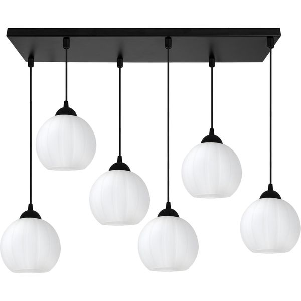 Lampada A Sospensione Costa Nera A 6 Luci Con Sfere Bianche E27 – Elegante Lampada Da Soffitto Per Un'illuminazione Interna Moderna-image