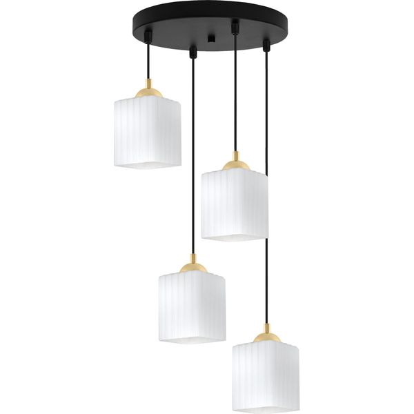 Lampada A Sospensione Riffle Nera E Dorata A 4 Luci Con Paralumi Cubici Bianchi E27 Ow – Elegante Lampada A Sospensione Per Un Illuminazione Interna Moderna-image