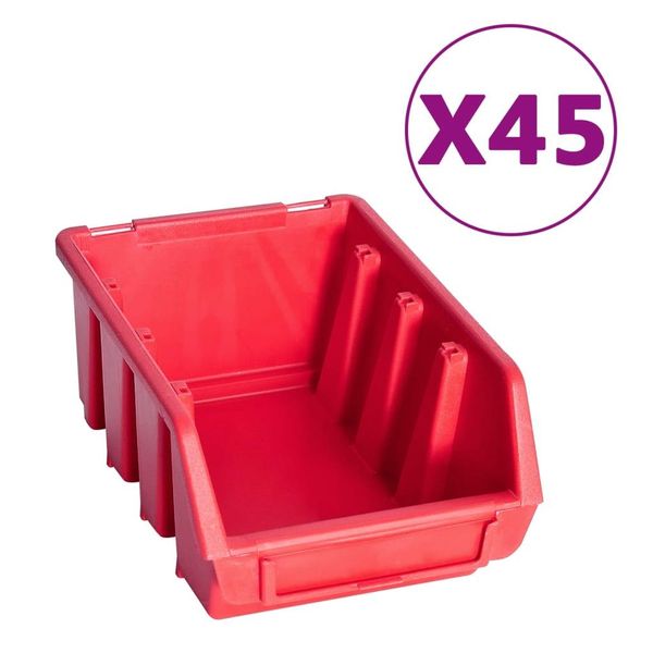Vidaxl Set Di Contenitori Da 96 Pezzi Per Minuteria Con Piastre A Muro Rosso Nero-image