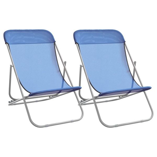 Sedie Da Spiaggia 2 Pz. Textilene Blu E Acciaio Verniciato A Polvere-image