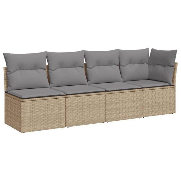 Vidaxl Divano Da Giardino Con Cuscini A 4 Posti In Polirattan Beige-image