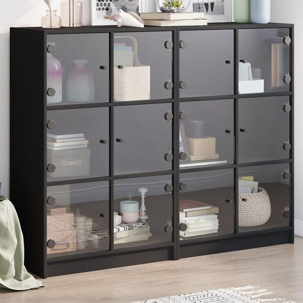 Vidaxl Libreria Con Ante Nero 136X37X109 Cm Materiale A Base Di Legno-image