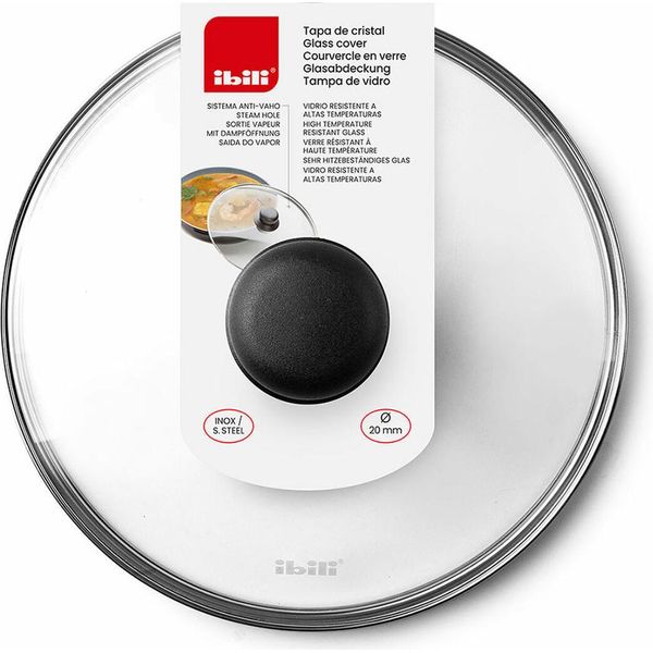 Ibili Tapa Cristal 26 Cms, Acciaio Inox, Trasparente/Argento/Nero, 26 Cm-image
