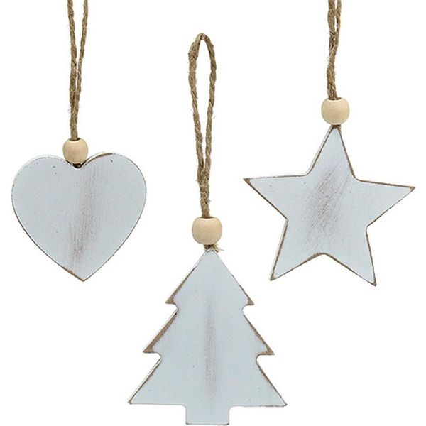 Appendino In Legno Figure Decorative Cuore Stella Albero Di Natale-image