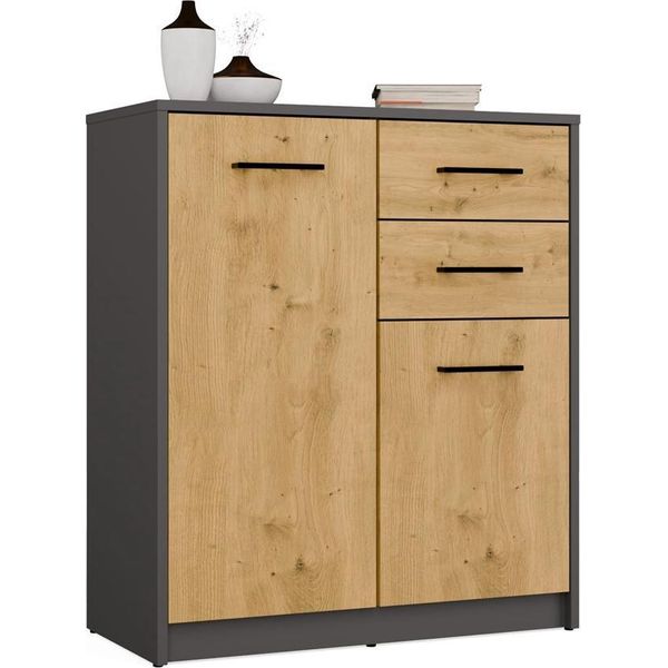 Simplo 2D2S Cassettiera, 2 Ante, 2 Cassetti, Soggiorno, Antracite, Rovere Artisan-image