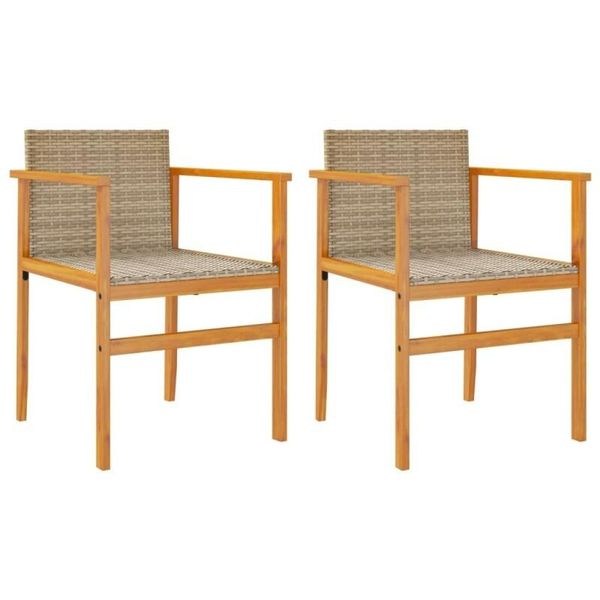 Vidaxl Sedie Da Giardino 2 Pz. Poli Rattan Beige E Legno Massiccio-image