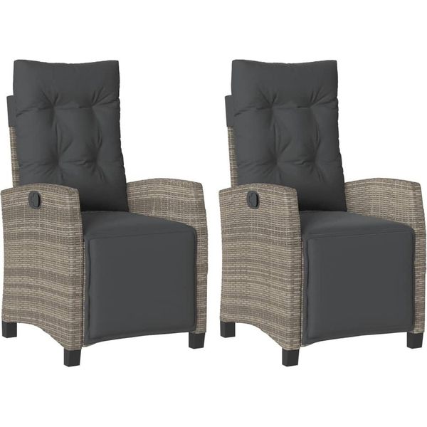 Vidaxl Poltrona Da Giardino Con Poggiapiedi 2 Pz. Regolabile In Poly Rattan Grigio-image