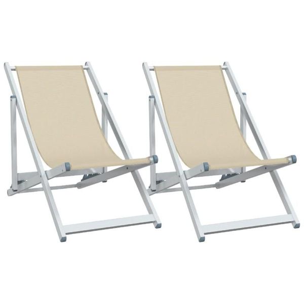 Vidaxl Sedie Da Spiaggia 2 Pz. Pieghevoli Crema Alluminio E Textilene-image