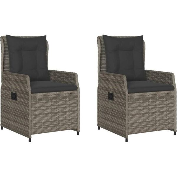 Vidaxl Poltrona Da Giardino 2 Pz. Regolabile In Poly Rattan Grigio-image