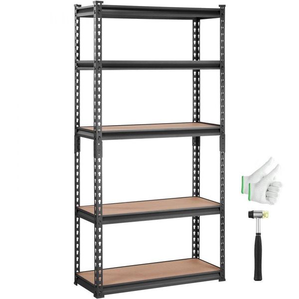 Scaffalatura Per Carichi Pesanti - Scaffalatura Per Magazzini 907,2 Kg Di Portata Totale - 181,4 Kg Per Ripiano - Scaffalatura Per Cantine Spcc Acciaio Al Carbonio + Pannelli Mdf - Scaffalatura A Innesto 75X30X152 Cm - Scaffalatura Per Officina - Regolabile-image