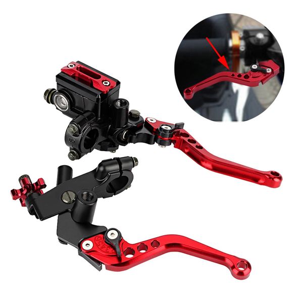 1 Coppia 7/8" (22 Mm) Universale Moto Freno Frizione Cilindro Maestro Serbatoio Leva Rosso"-image