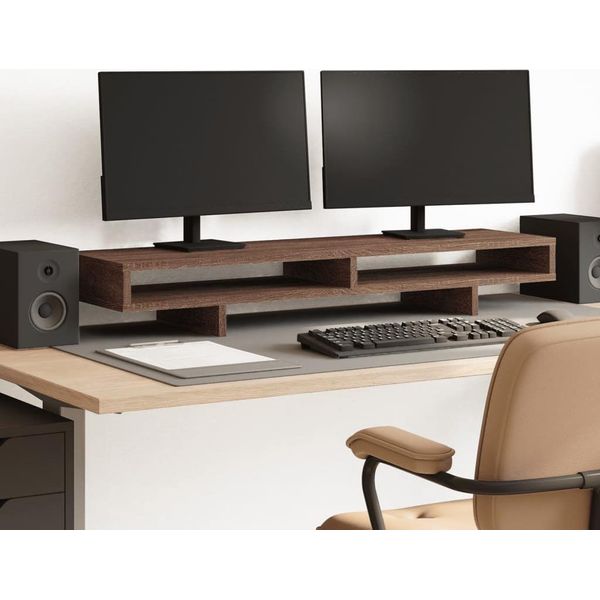 Vidaxl Supporto Per Monitor Marrone Look Rovere 100X27X15 Cm Materiale A Base Di Legno-image
