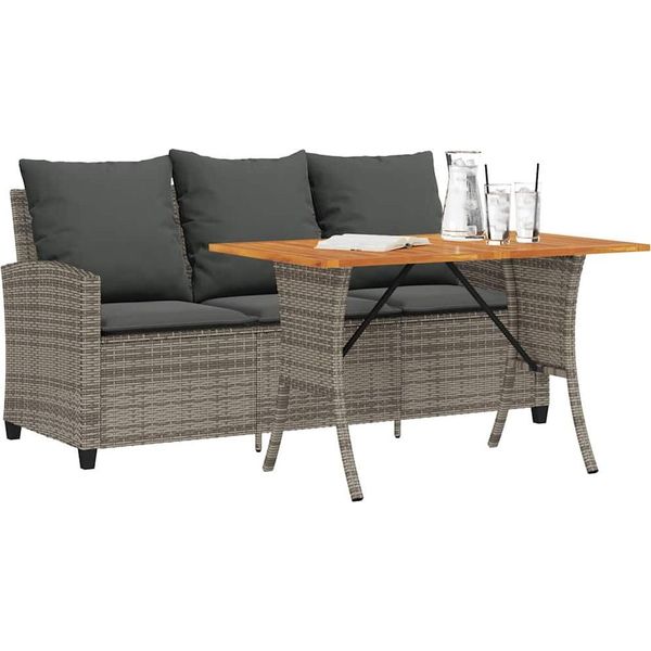 Vidaxl Divano Da Giardino A 3 Posti Con Cuscini E Tavolo In Poly Rattan Grigio-image