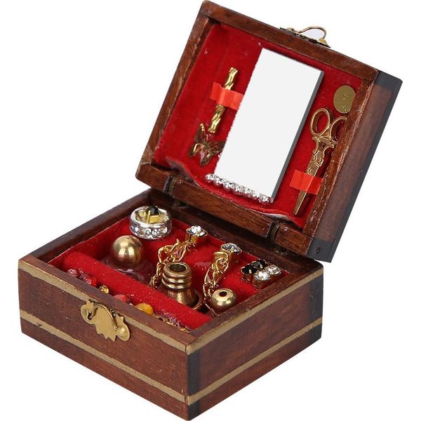 Miniatura Di Legno Portagioie Modello Ornamenti Per 1/12 Casa Delle Bambole Accessori-image