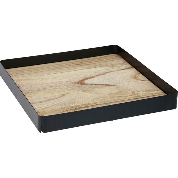 Vassoio Decorativo Con Bordo In Metallo E Base In Legno Per Decorazioni Da Tavola-image