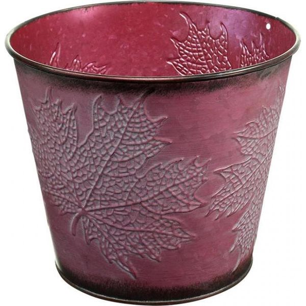 Vaso Per Piante In Metallo Con Decorazione Di Foglie Per Decorazioni Autunnali-image