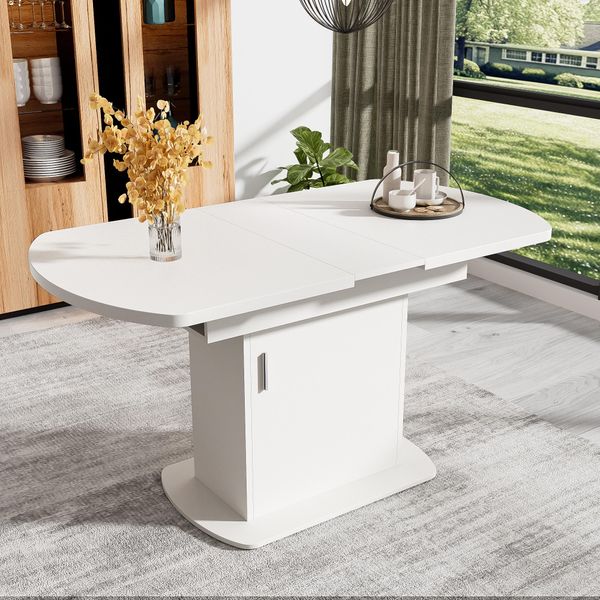 Flieks Tavolo Da Pranzo Allungabile Tavolo Da Cucina Con Vano Portaoggetti, Tavoli Da Pranzo Ovali Tavoli Da Pranzo Con Vano Portaoggetti, 130X70X75Cm, Bianco-image