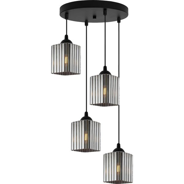 Lampada A Sospensione Riffle Nera A 4 Luci Con Paralumi A Cubo Color Grafite E27 Ow - Lampada A Sospensione Moderna Per Un'illuminazione D'interni Di Stile-image
