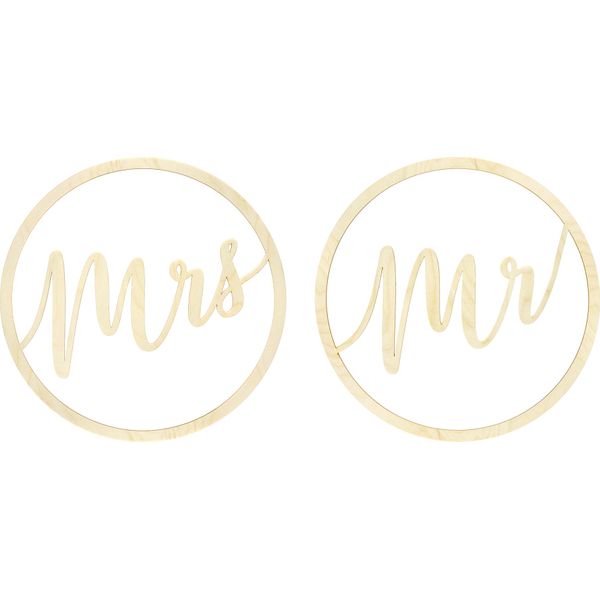 Segno Mr E Mrs 38Cm In Legno Decorativo Pendente Set Di 2 Naturale-image