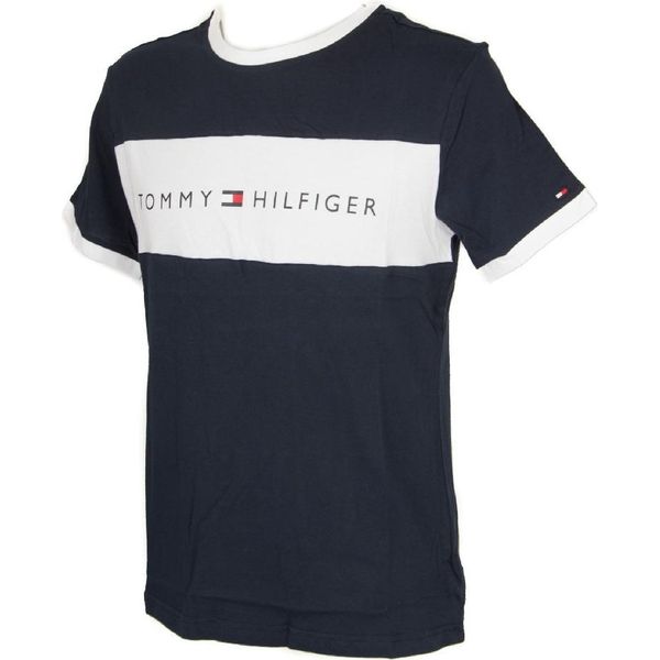 T-Shirt Uomo Maglietta Manica Corta Girocollo Th Tommy Hilfiger Articolo UM0UM01170 Cn Ss Tee Logo Flag, 416 Navy Blazer, S, Cotone 100%-image