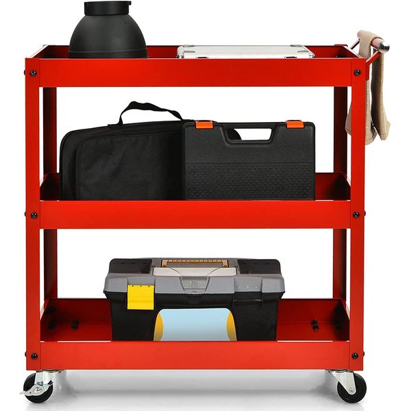Costway Carrello Da Cucina In Metallo, Carrello Di Servizio Carrello Multiuso Con 3 Livelli Di Spazio Di Archiviazione E Maniglia, Carrello Da Officina Scaffale A Nicchia Su Rotelle, Carrello Di Trasporto Per Magazzino Garage Ufficio (Rosso)-image