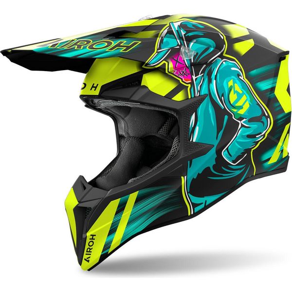 Casco Motocross Airoh Wraaap Cyber, Giallo/Blu, L (59/60)-image