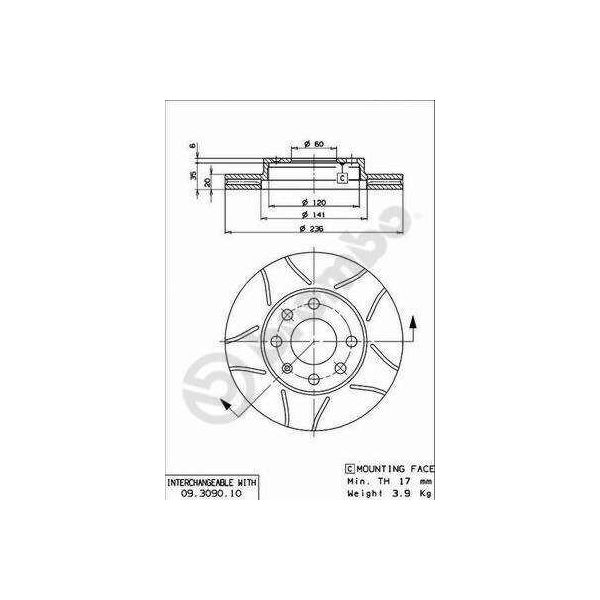 Brembo 09.3090.75 - Disco Freno Oe 90121445 Per Aveo (T200), Aveo (T250, T255)-image