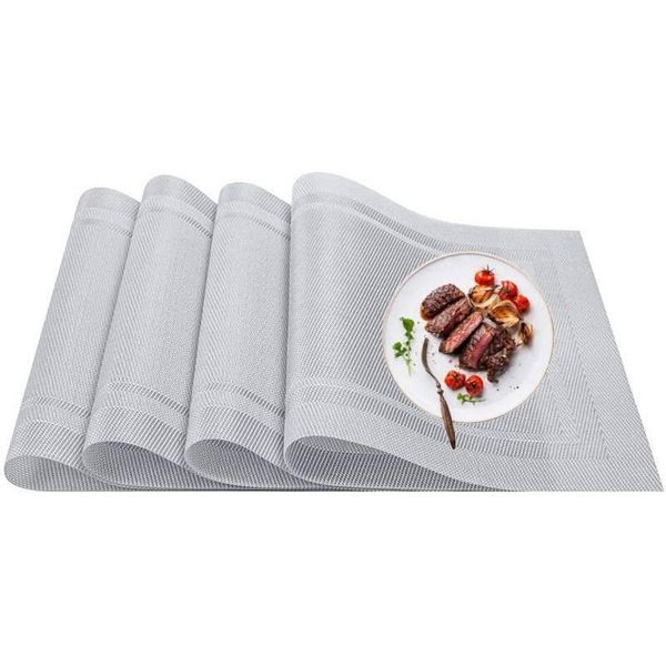 Tovagliette, Tovagliette Lavabili Antiscivolo Resistenti Al Calore, Colore, Argento, Forma, Rettangolo, Quantità, 4 Pezzi-image